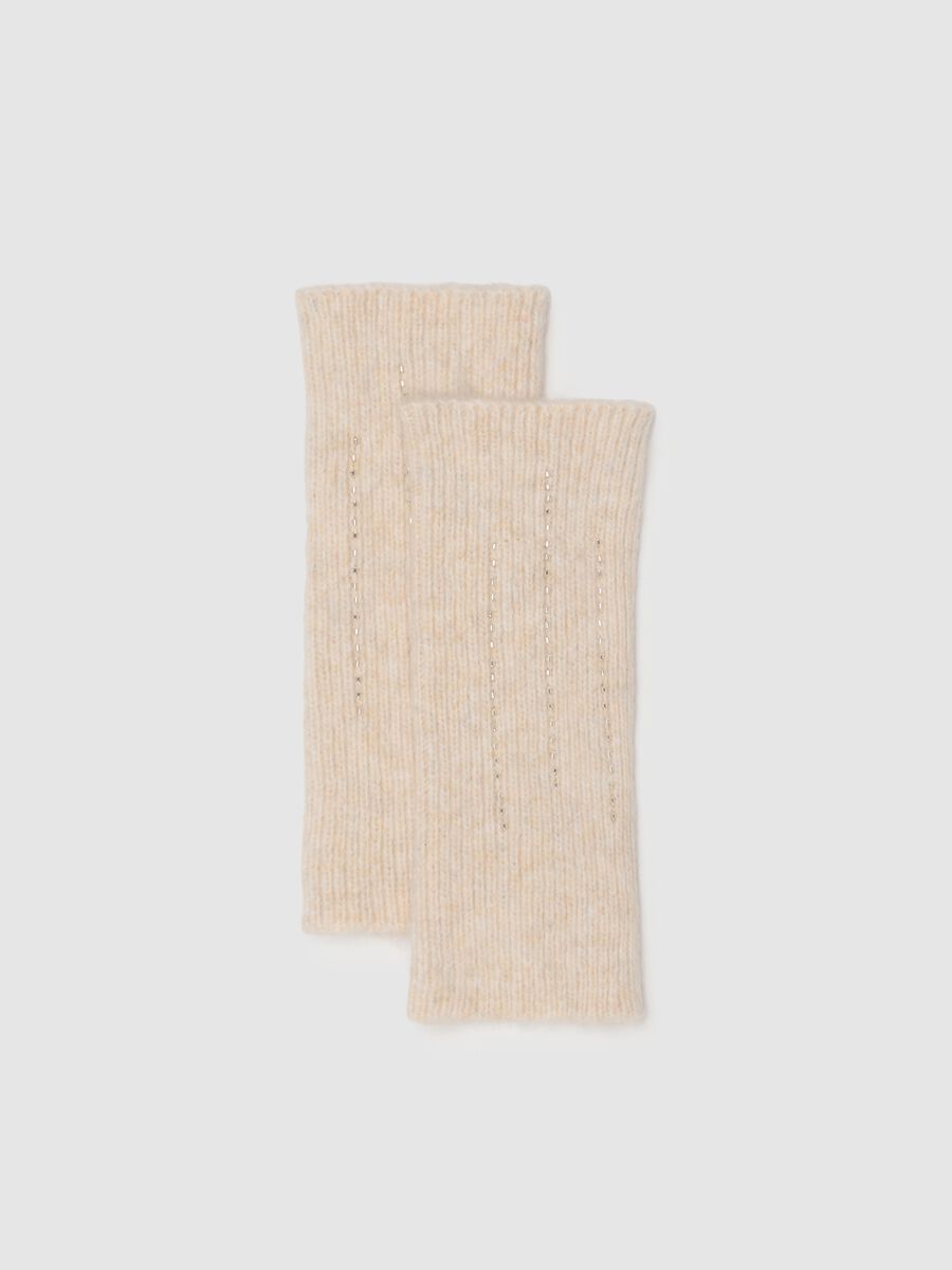 Tan fingerless wool blend gloves_0