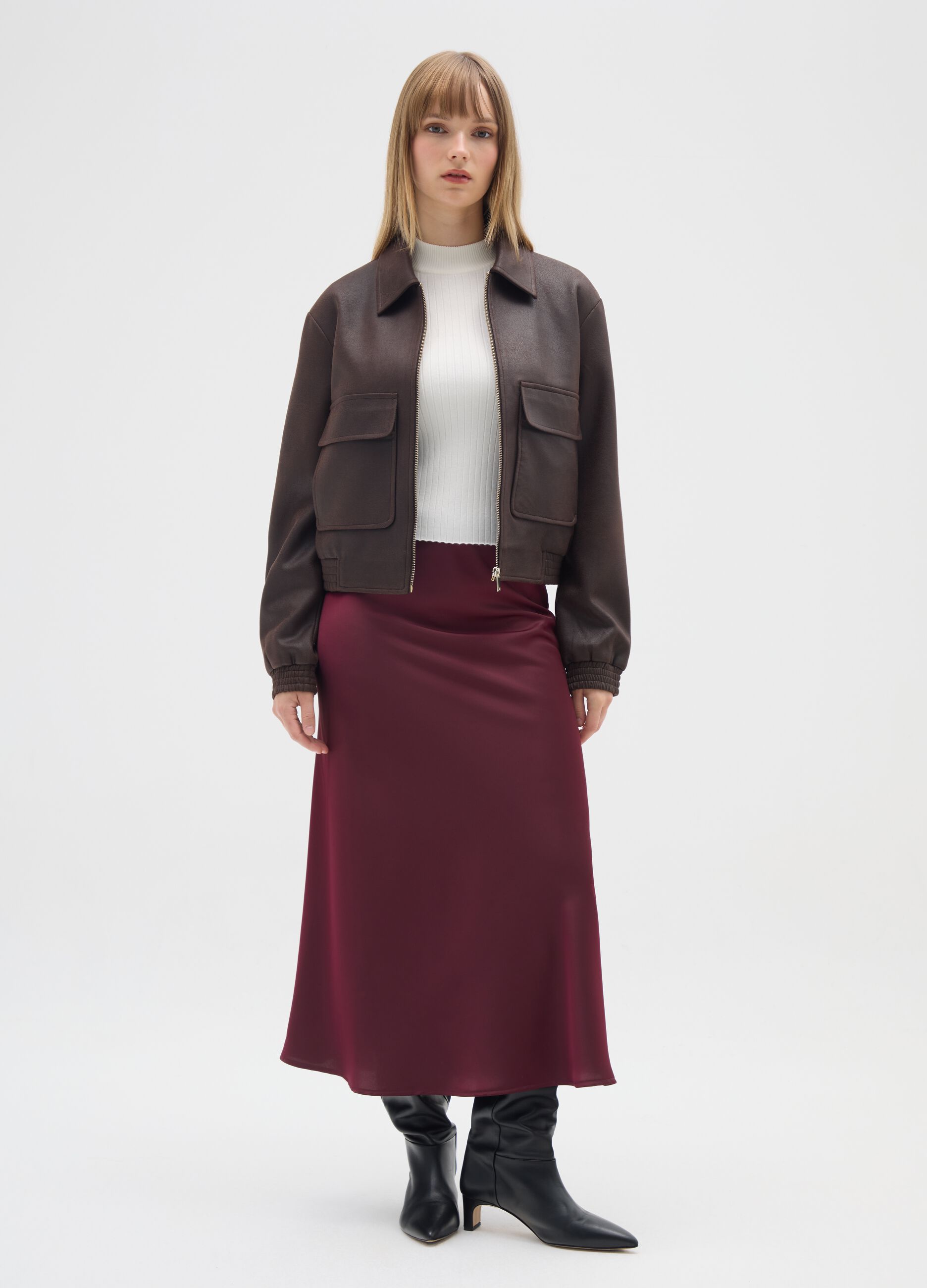 Gonna lunga in satin rossa regular fit