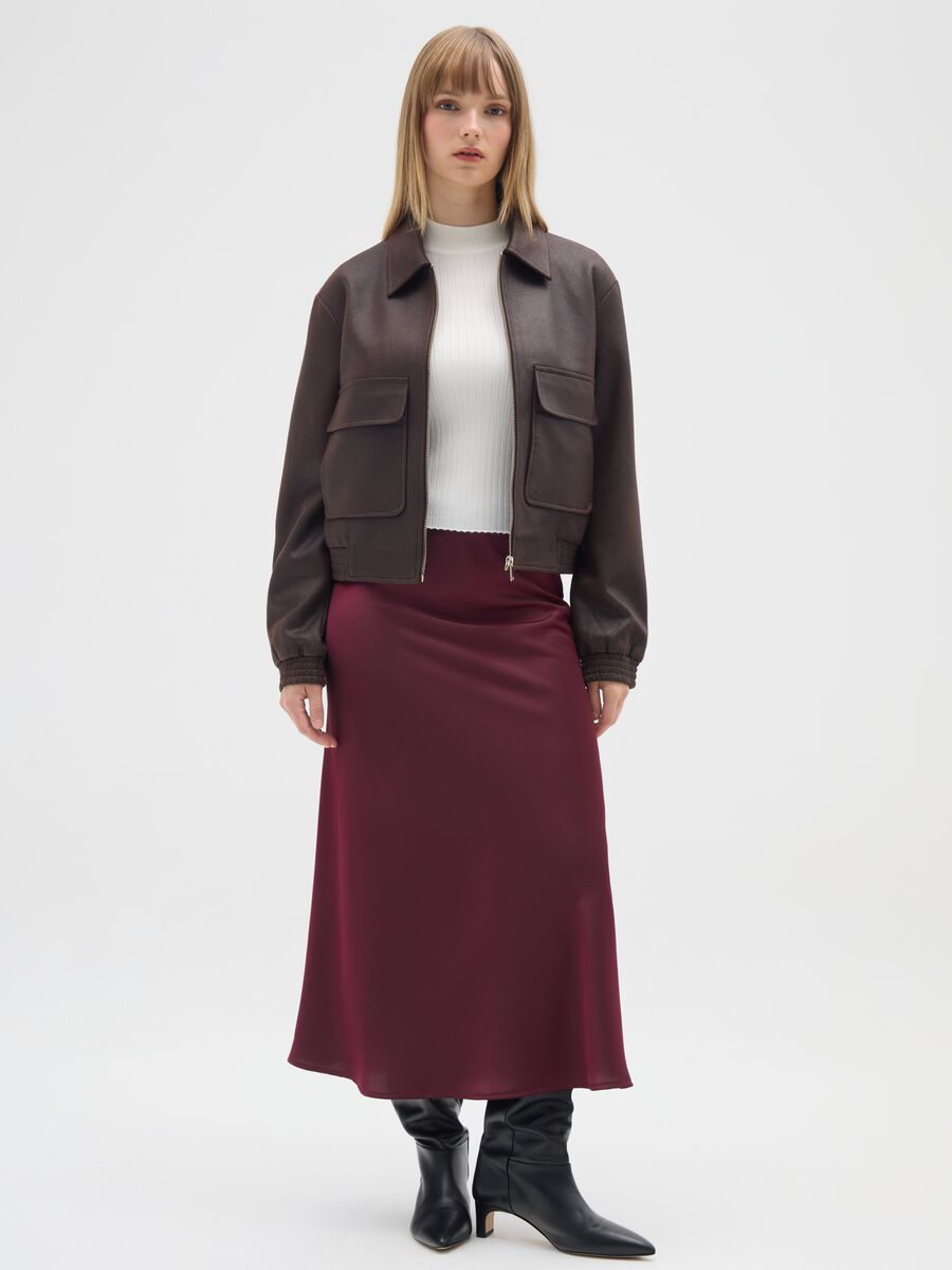 Gonna lunga in satin bordeaux regular fit_0