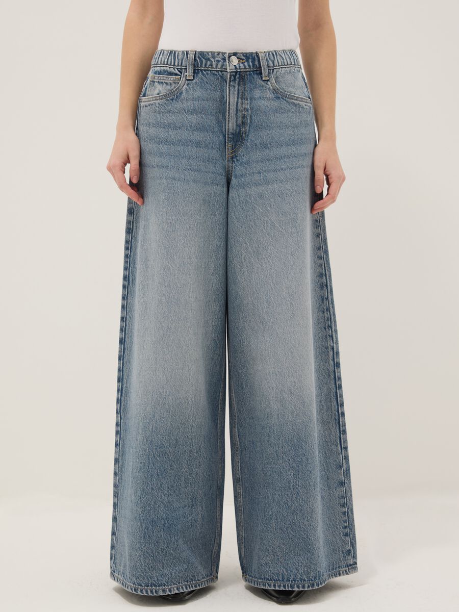 Jeans in puro cotone denim blu wide leg_1