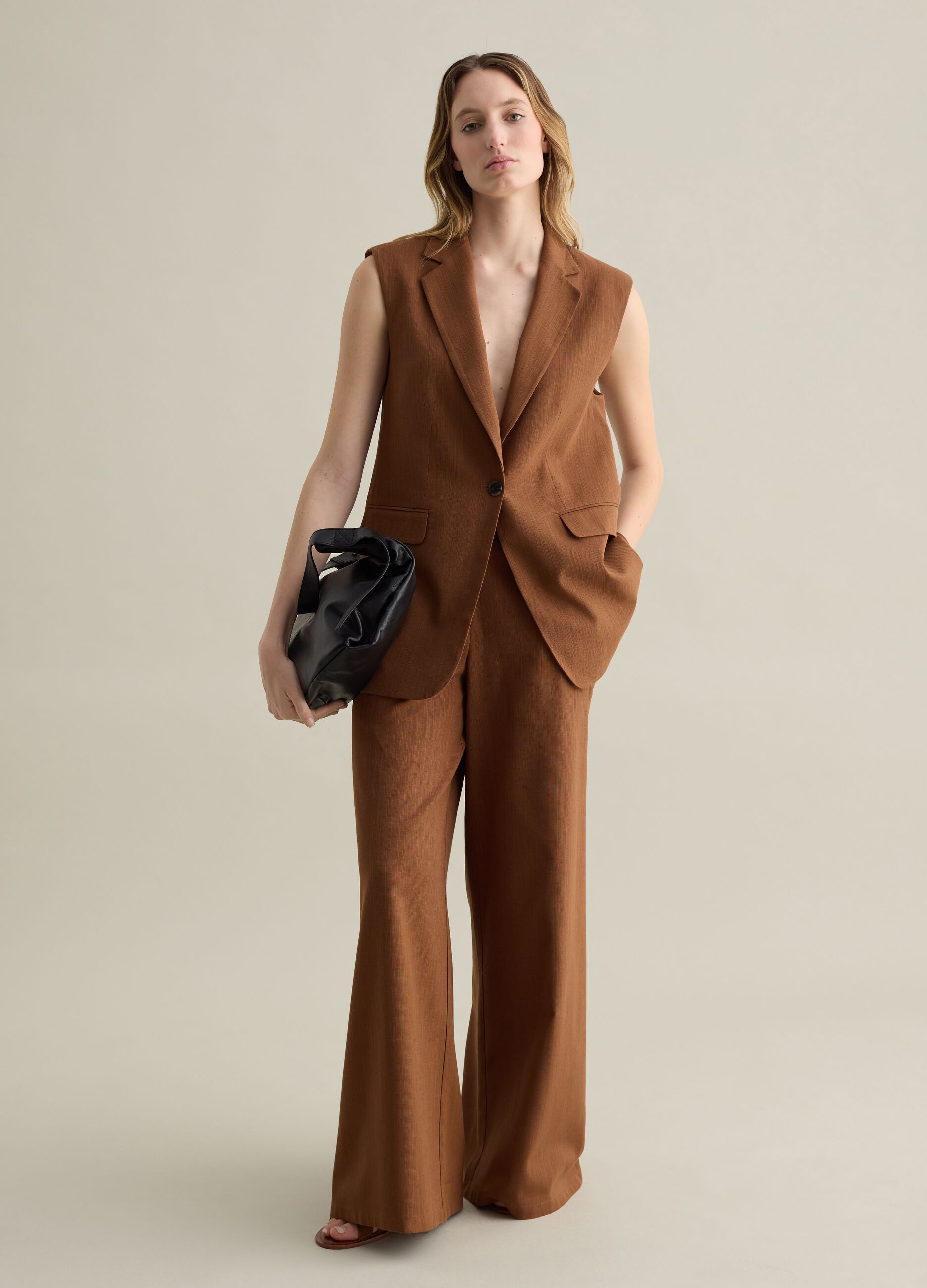 Pantaloni palazzo in cotone e viscosa marrone