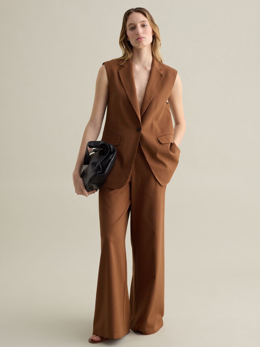 Brown palazzo trousers in cotton and viscose_0