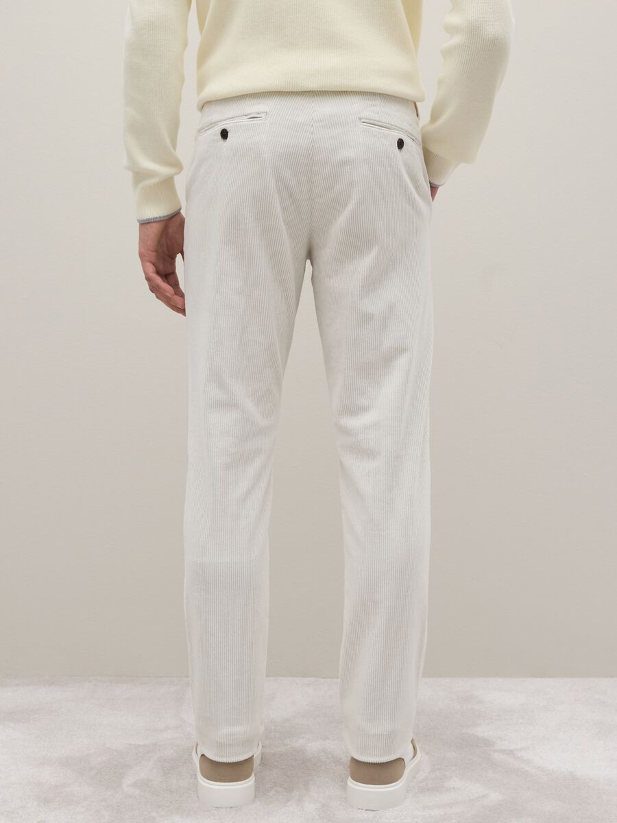 White stretch cotton blend trousers with fine ribbing_2