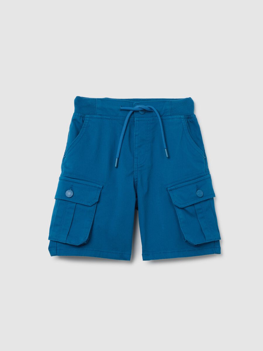 Boys' blue stretch cotton shorts, regular fit with side pockets_0