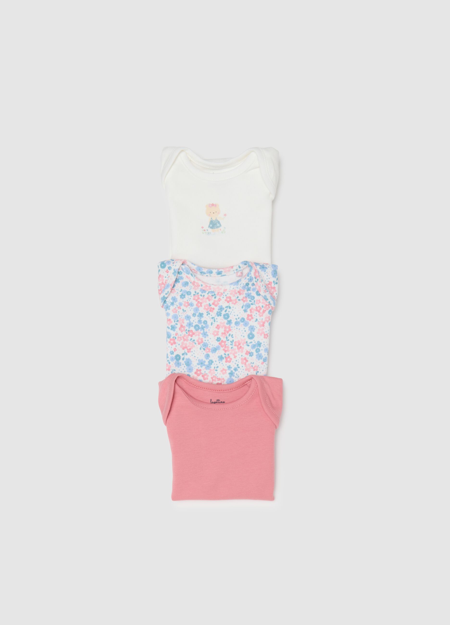 Multicoloured pure cotton tripack bodysuits for girls