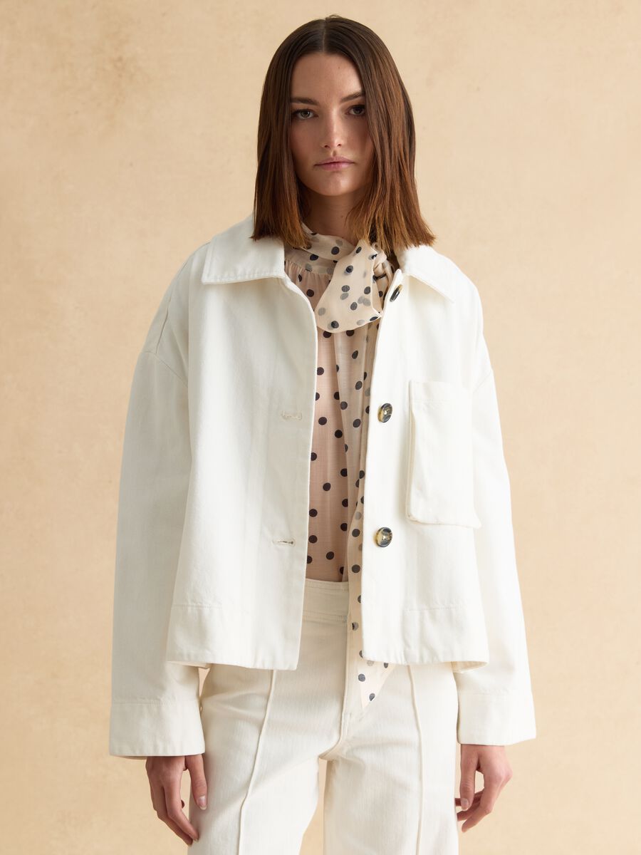 White pure cotton jacket with buttons, regular fit_1