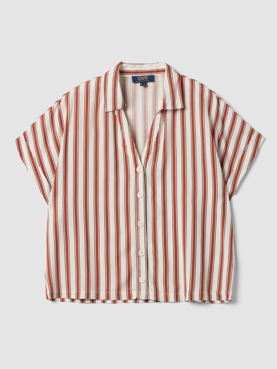Camicia multicolor a righe in pura viscosa a maniche corte over fit_4