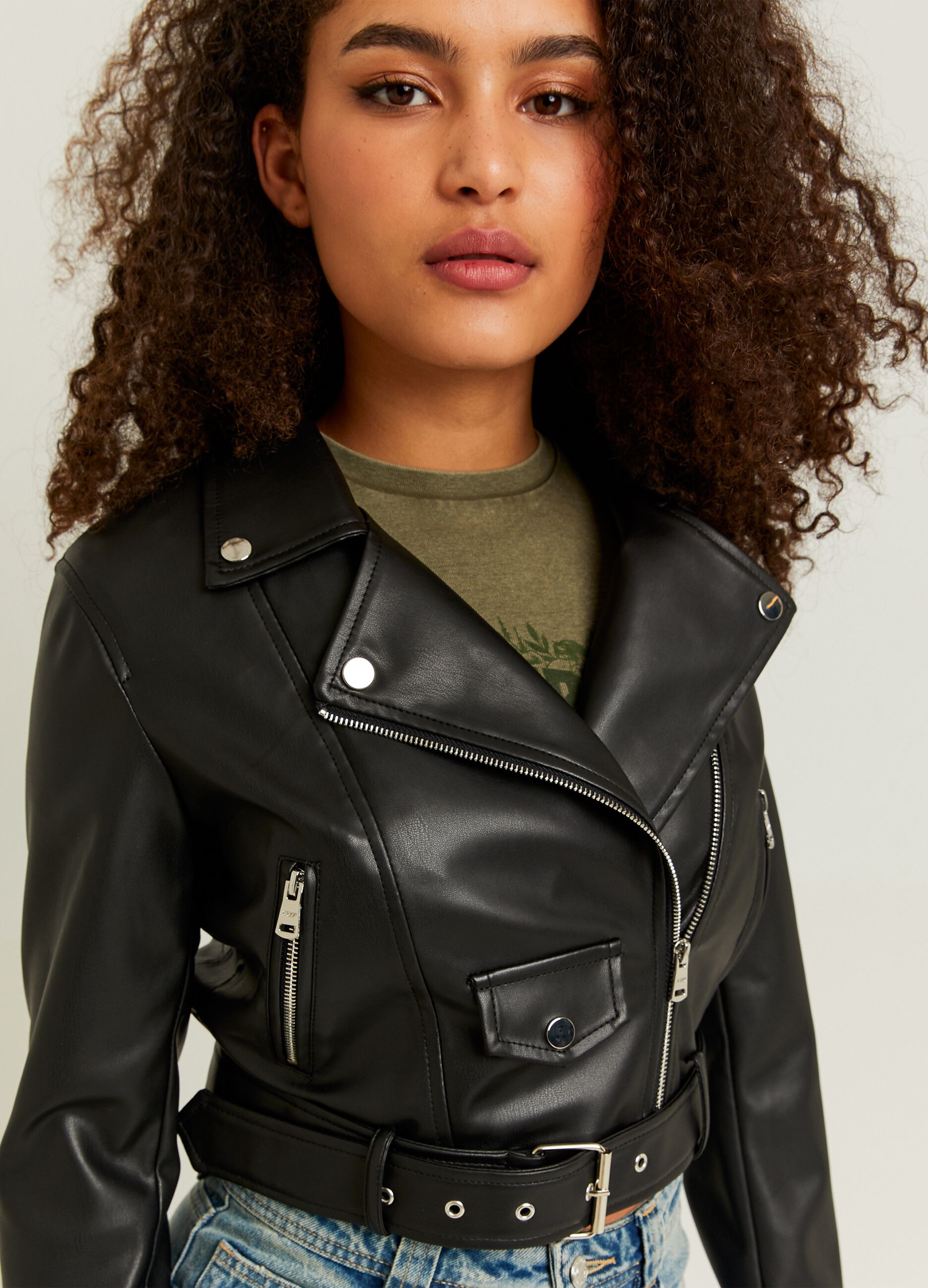 Ovs Giacca chiodo cropped effetto lucido con zip