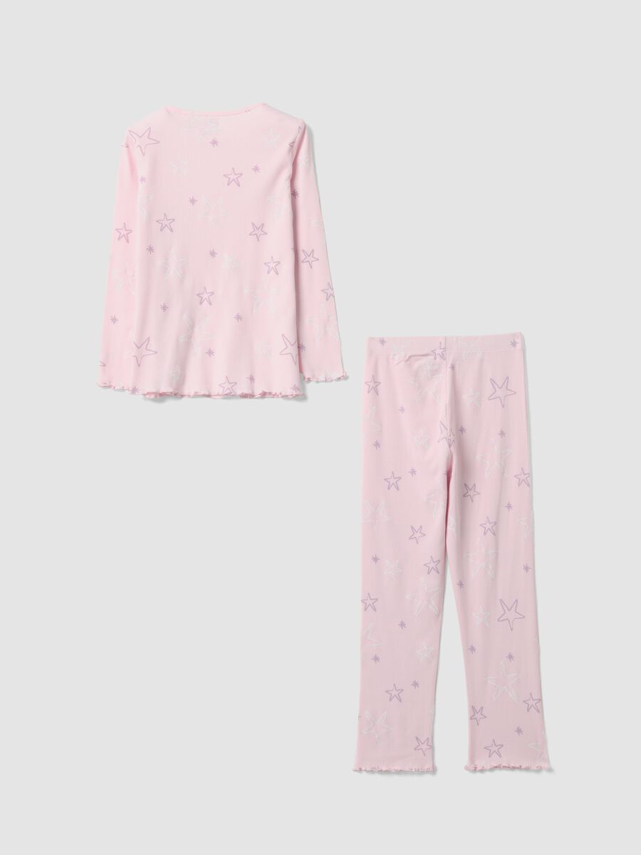 Pink organic ribbed cotton star pyjamas for girls_1