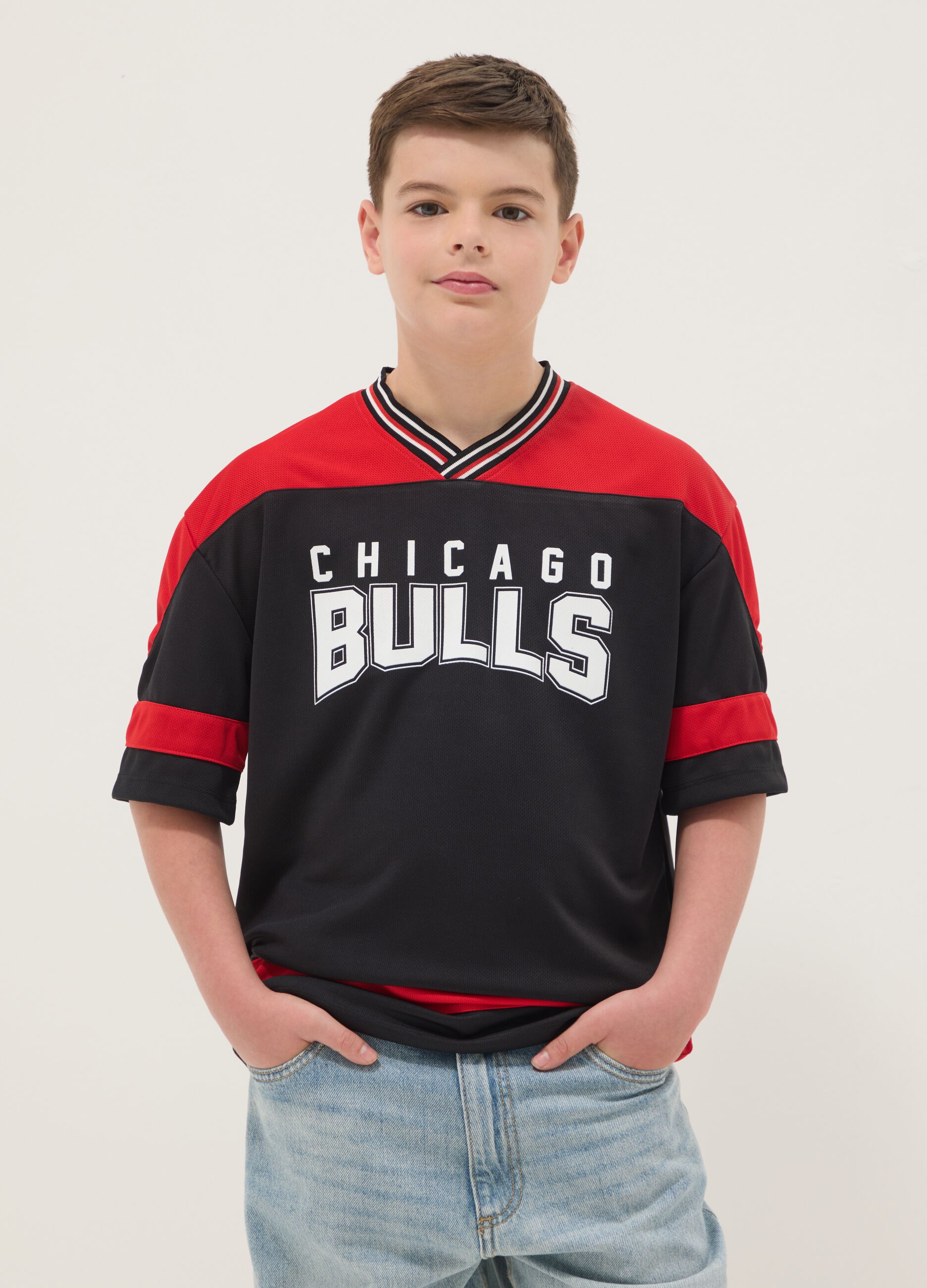 Multicolour pure cotton T-shirt with Chicago Bulls logo for kids