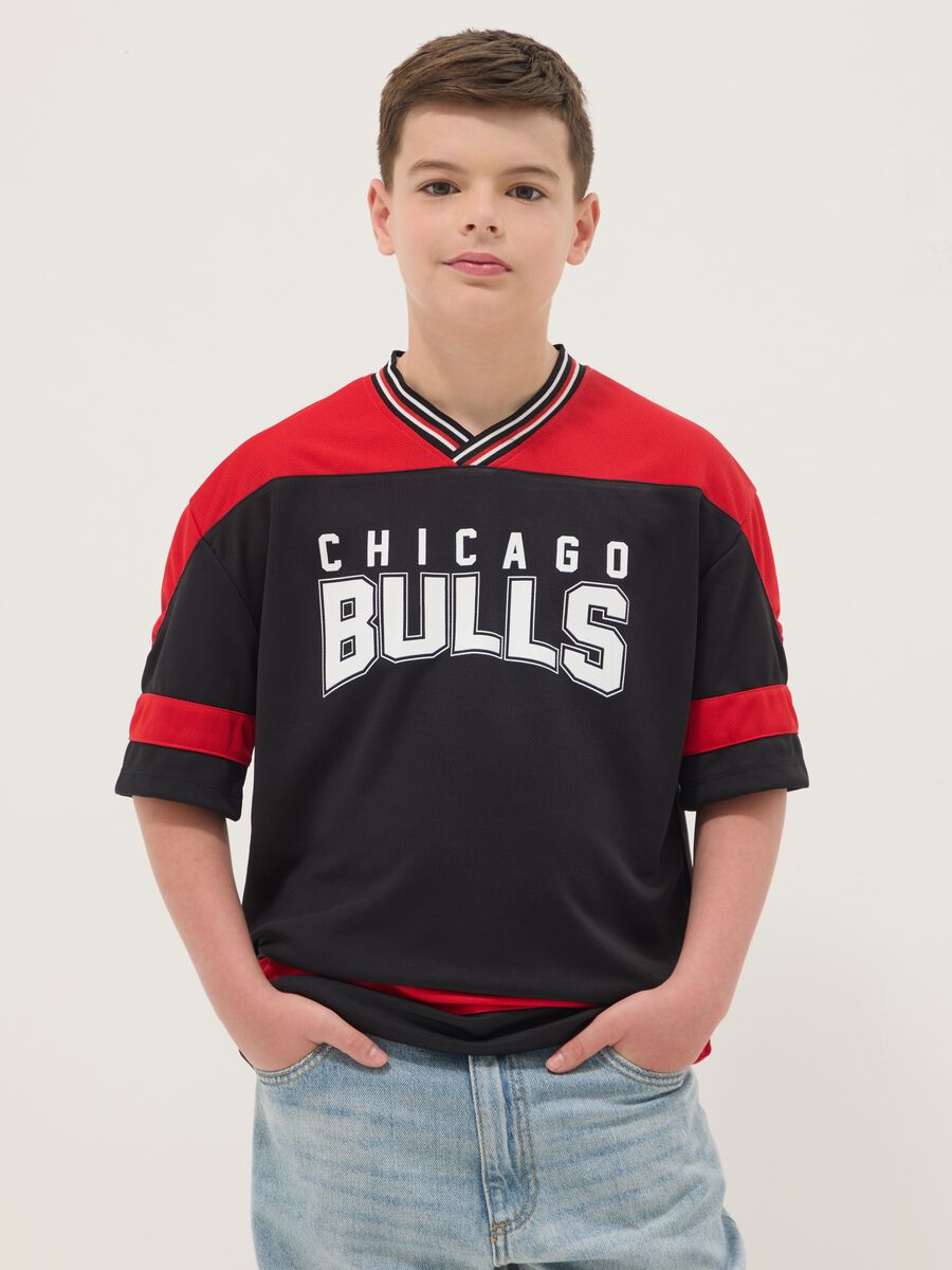 Multicolour pure cotton T-shirt with Chicago Bulls logo for kids_0