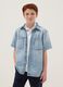 Light blue short-sleeve pure cotton denim shirt_0