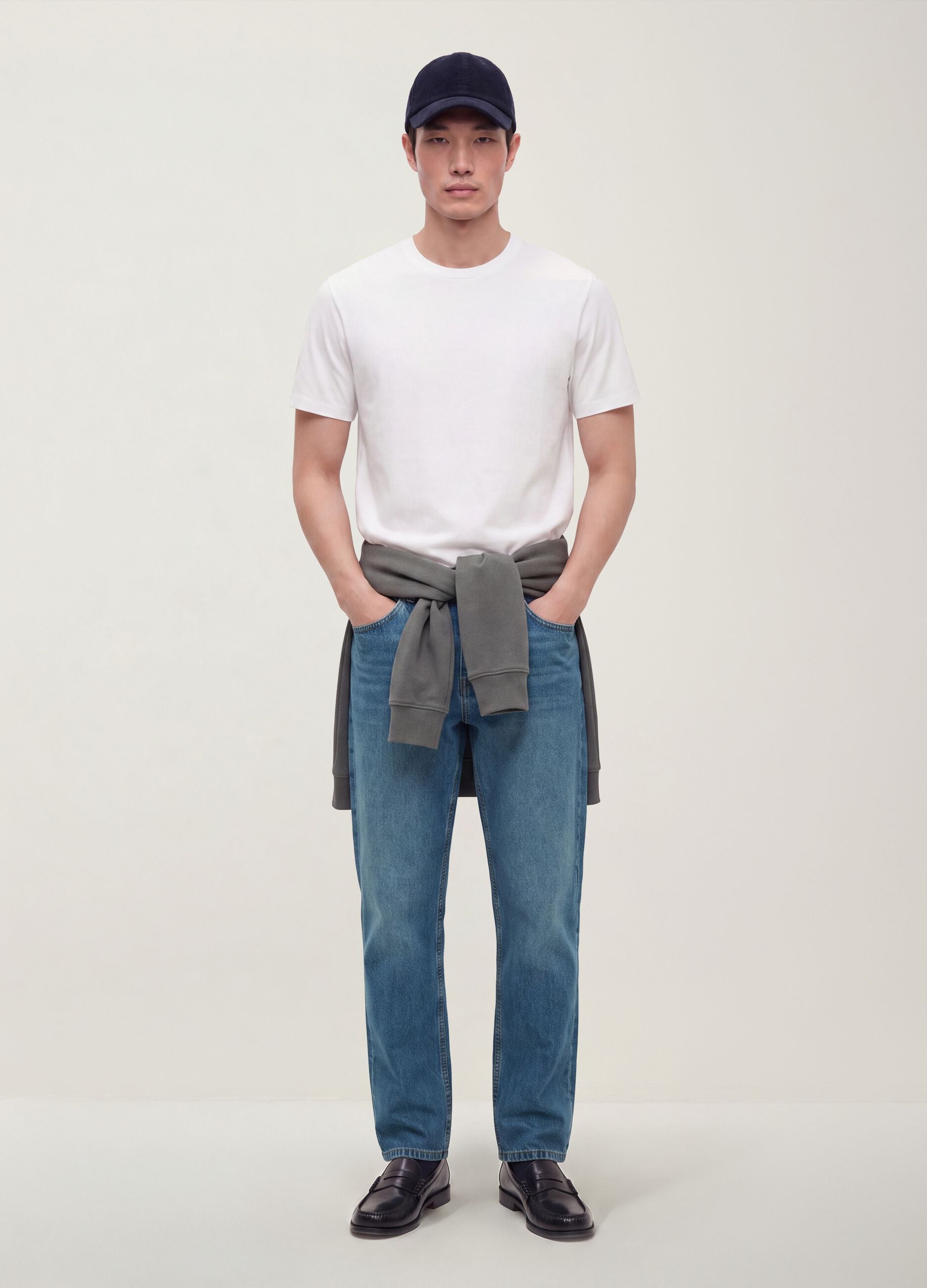 White mercerised pure cotton crew-neck T-shirt, regular fit