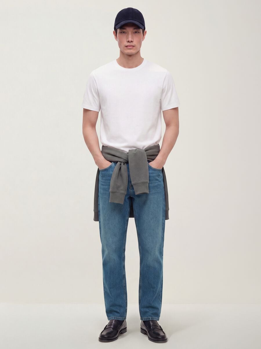 T-shirt bianca in puro cotone mercerizzato a girocollo regular fit_1