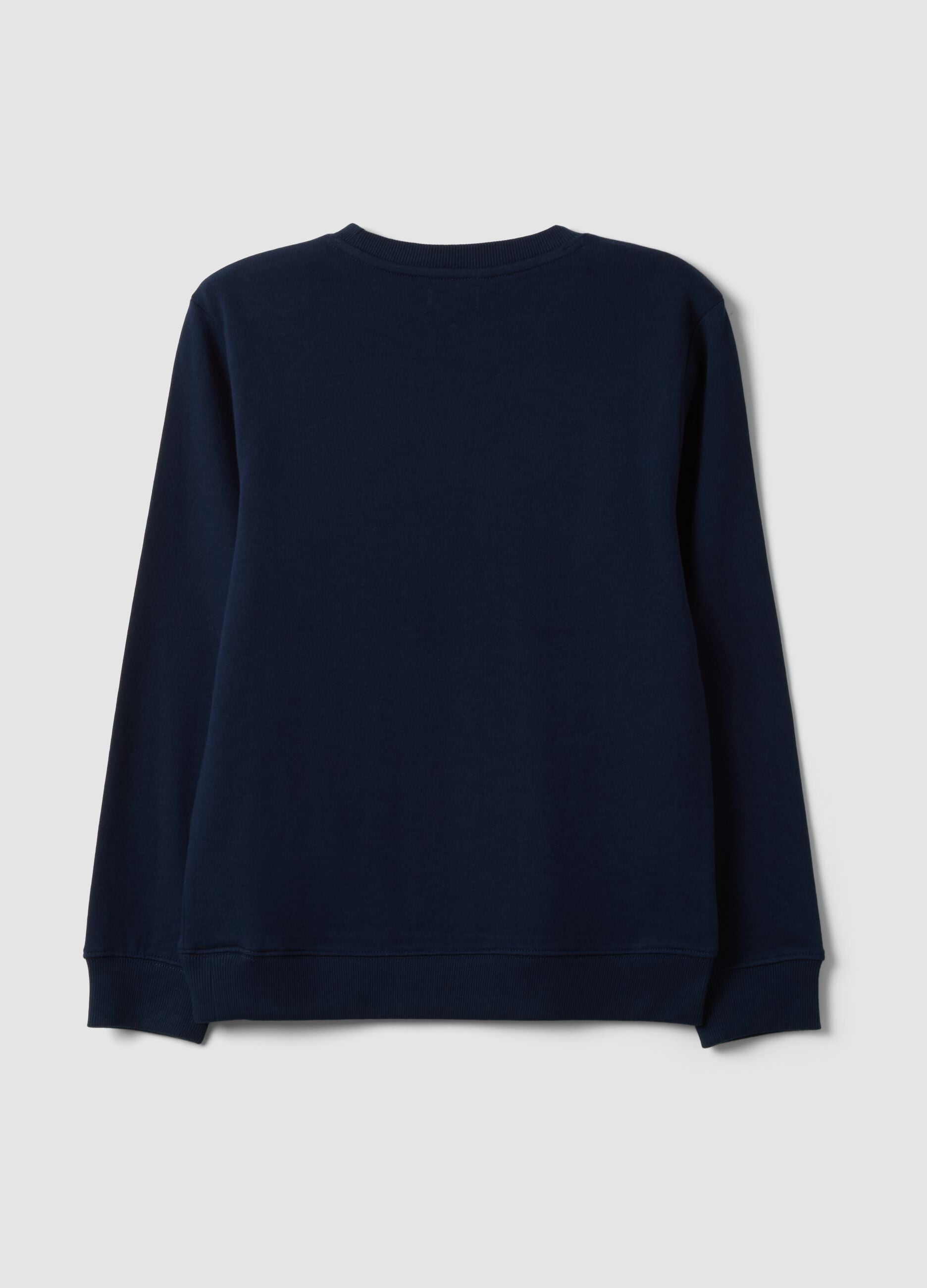 Felpa blu in puro cotone con girocollo e stampa