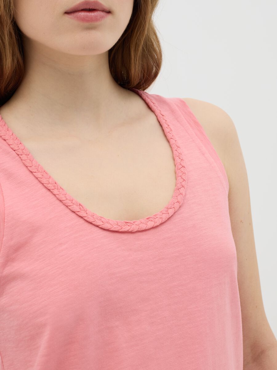 Canotta da donna in puro cotone rosa regular fit con dettaglio_2