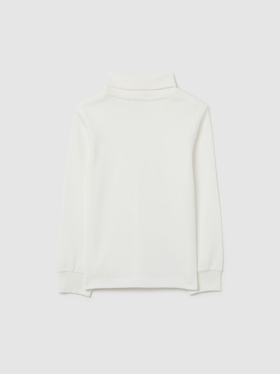 Kids' white turtleneck jumper in pure cotton regular fit_1