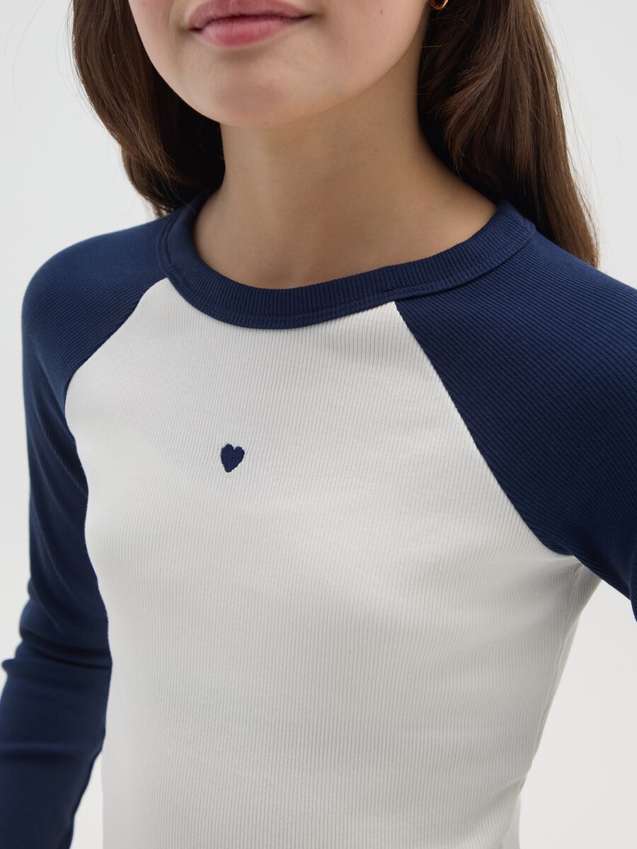Girls' long sleeve white and blue cotton t-shirt_2