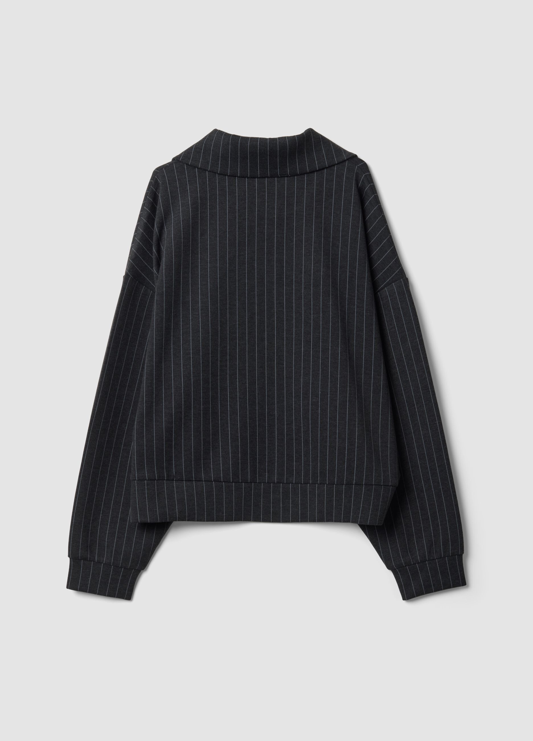Grey striped stretch viscose full-zip sweatshirt with collar