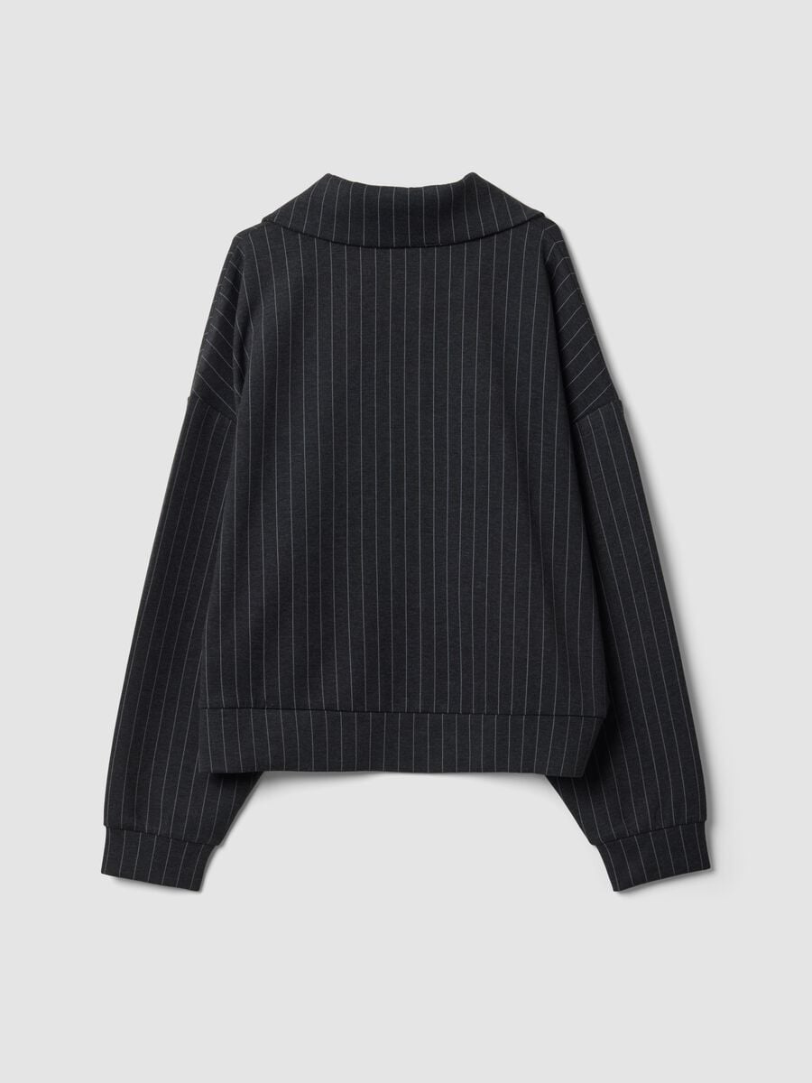 Felpa full zip grigia in viscosa elasticizzata a righe con colletto_2