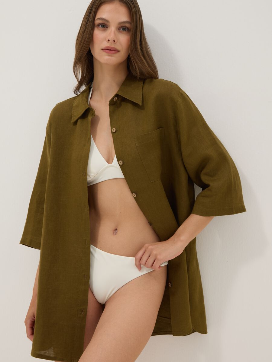 Green pure linen beach cover-up_0