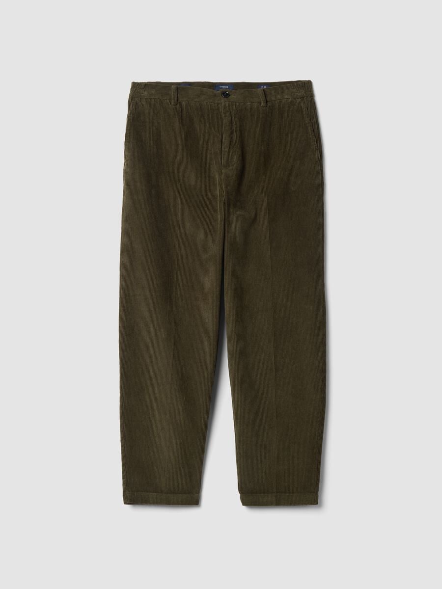 Green pure cotton corduroy chino trousers_0