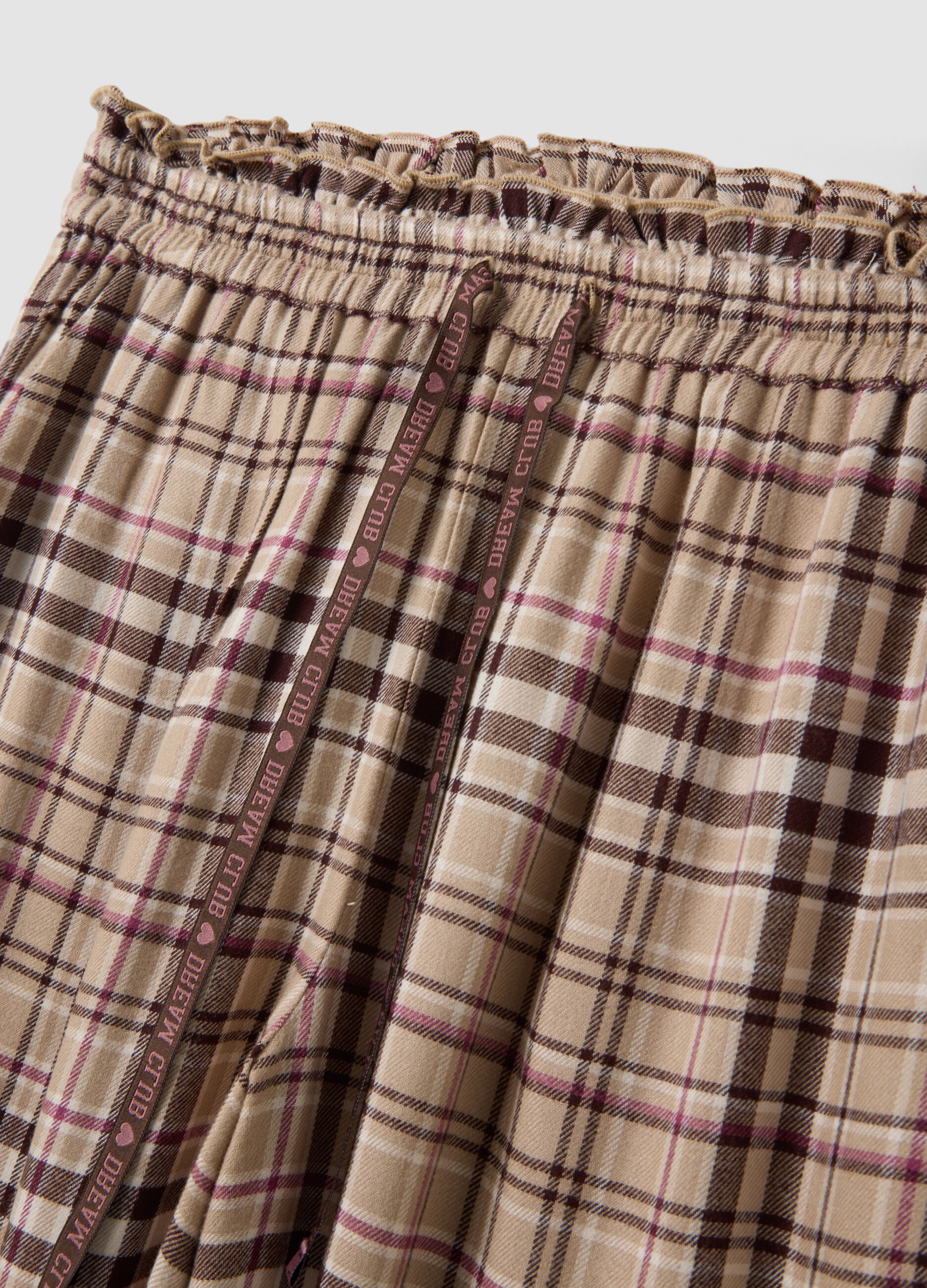 Beige pure viscose checked pyjama trousers