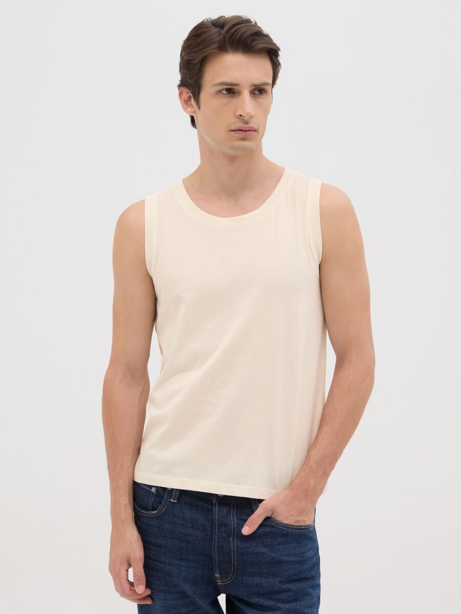 Men's Basic Tank Top in Pure Beige Cotton Regular Fit_0