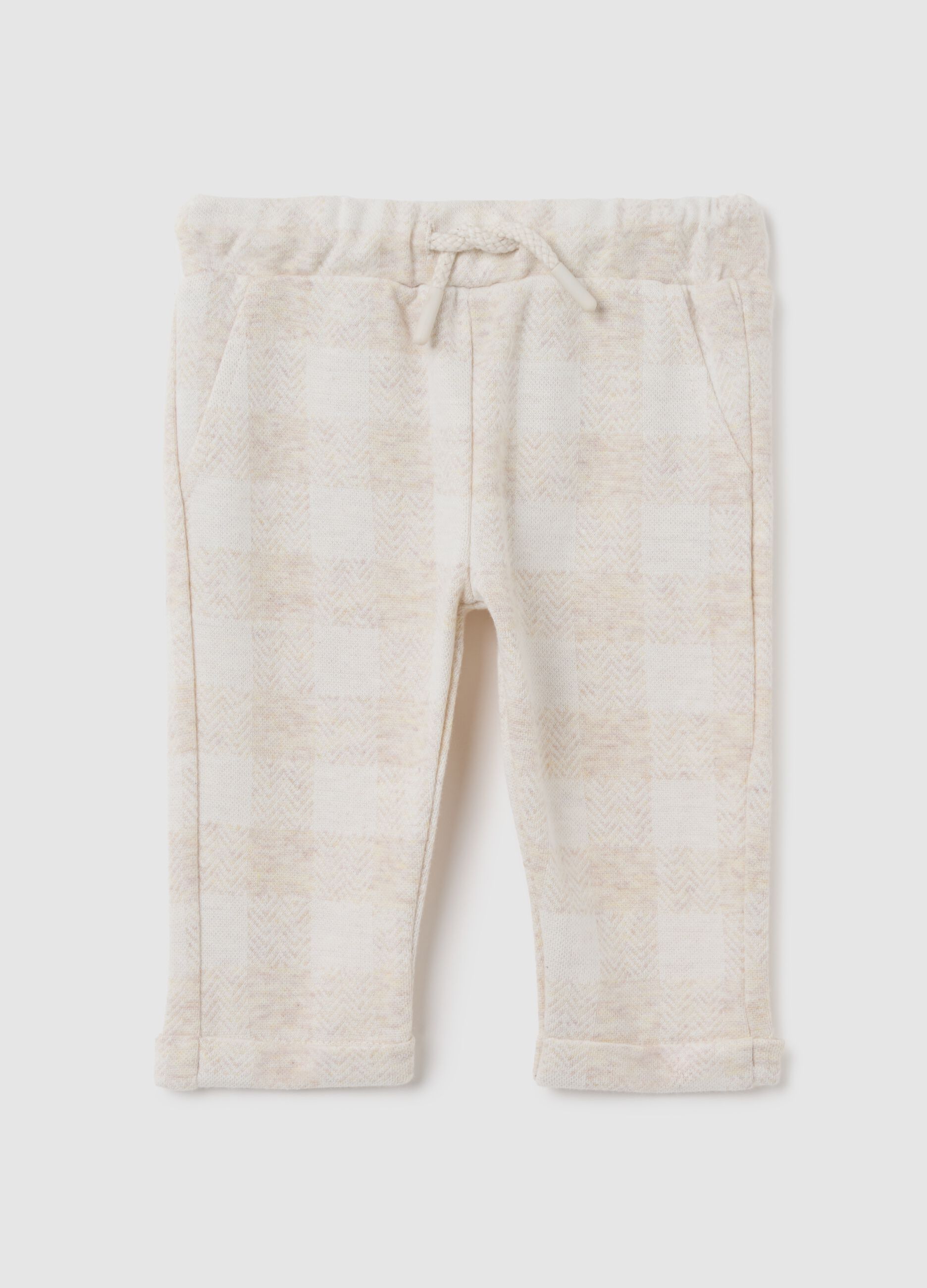 Beige cotton-blend baby trousers with regular fit