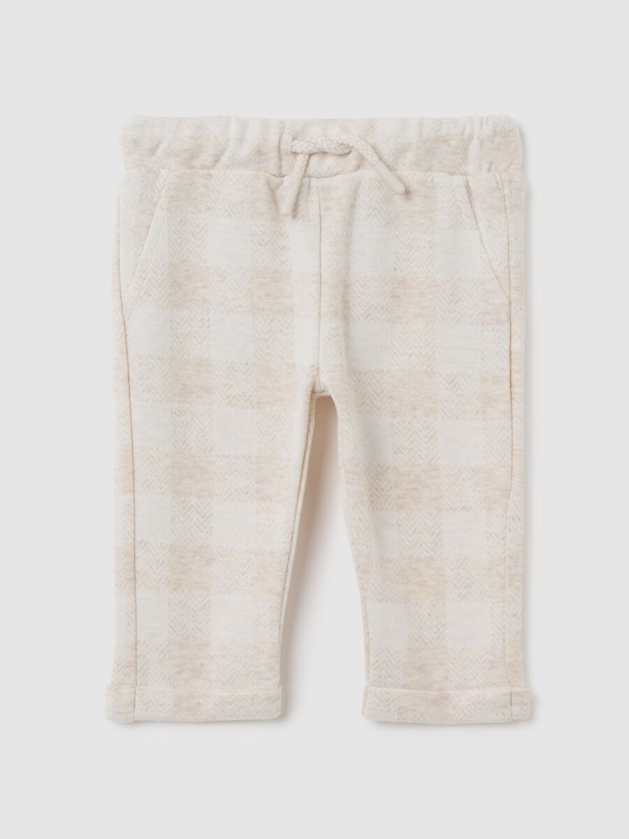 Beige cotton-blend baby trousers with regular fit_0