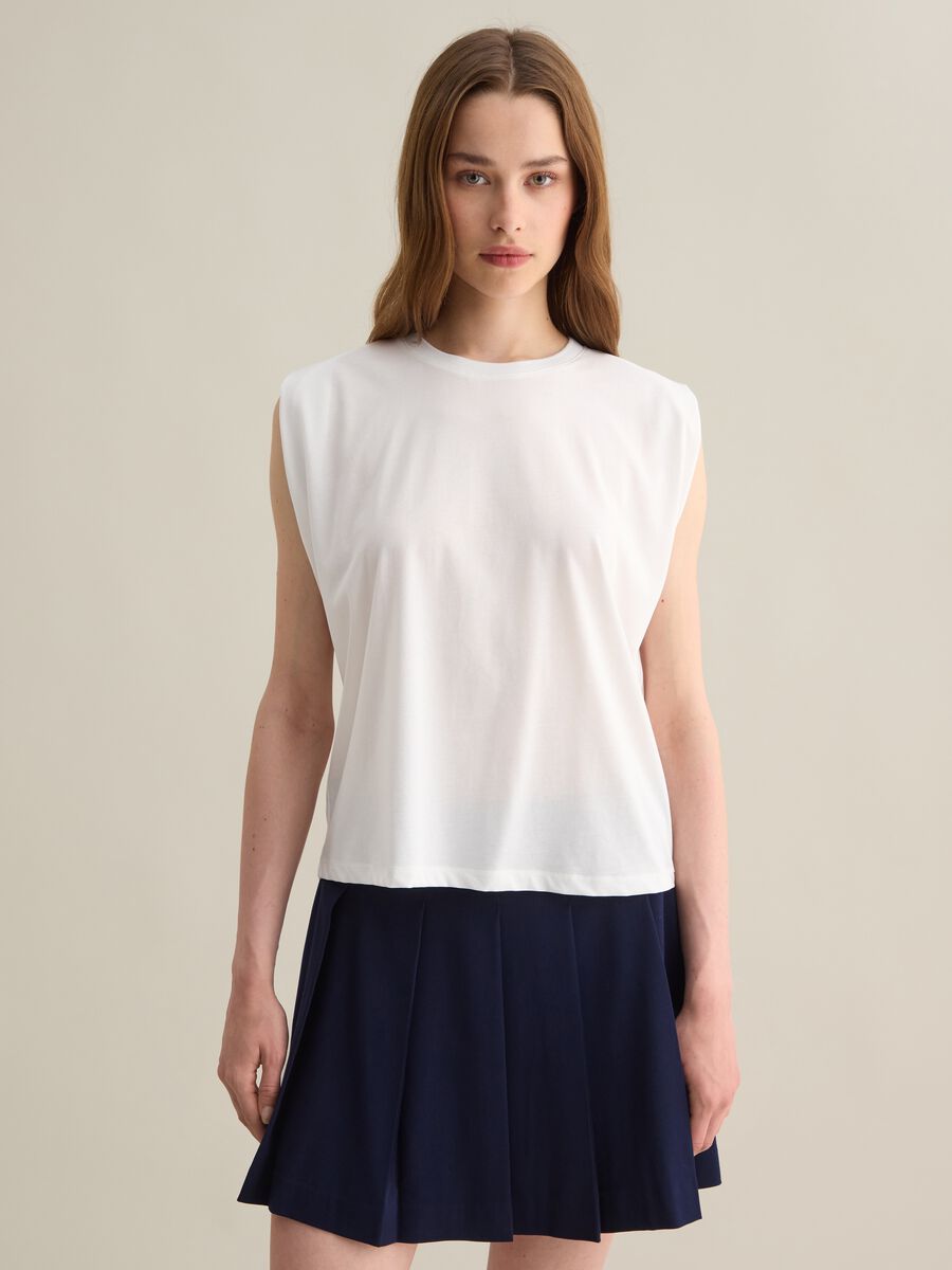 White short-sleeve cotton blend T-shirt_1