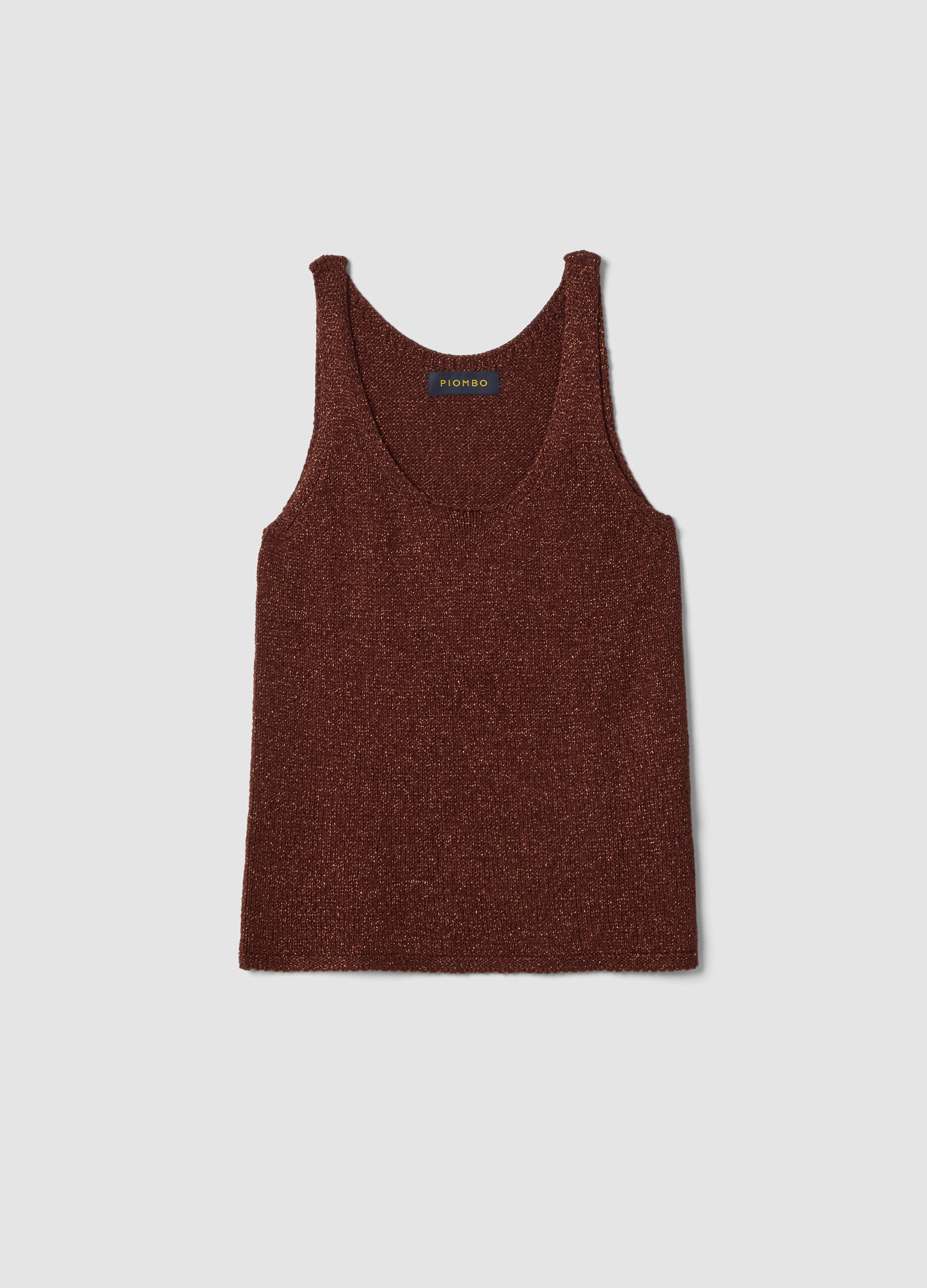 Brown viscose-blend regular-fit glitter tank top