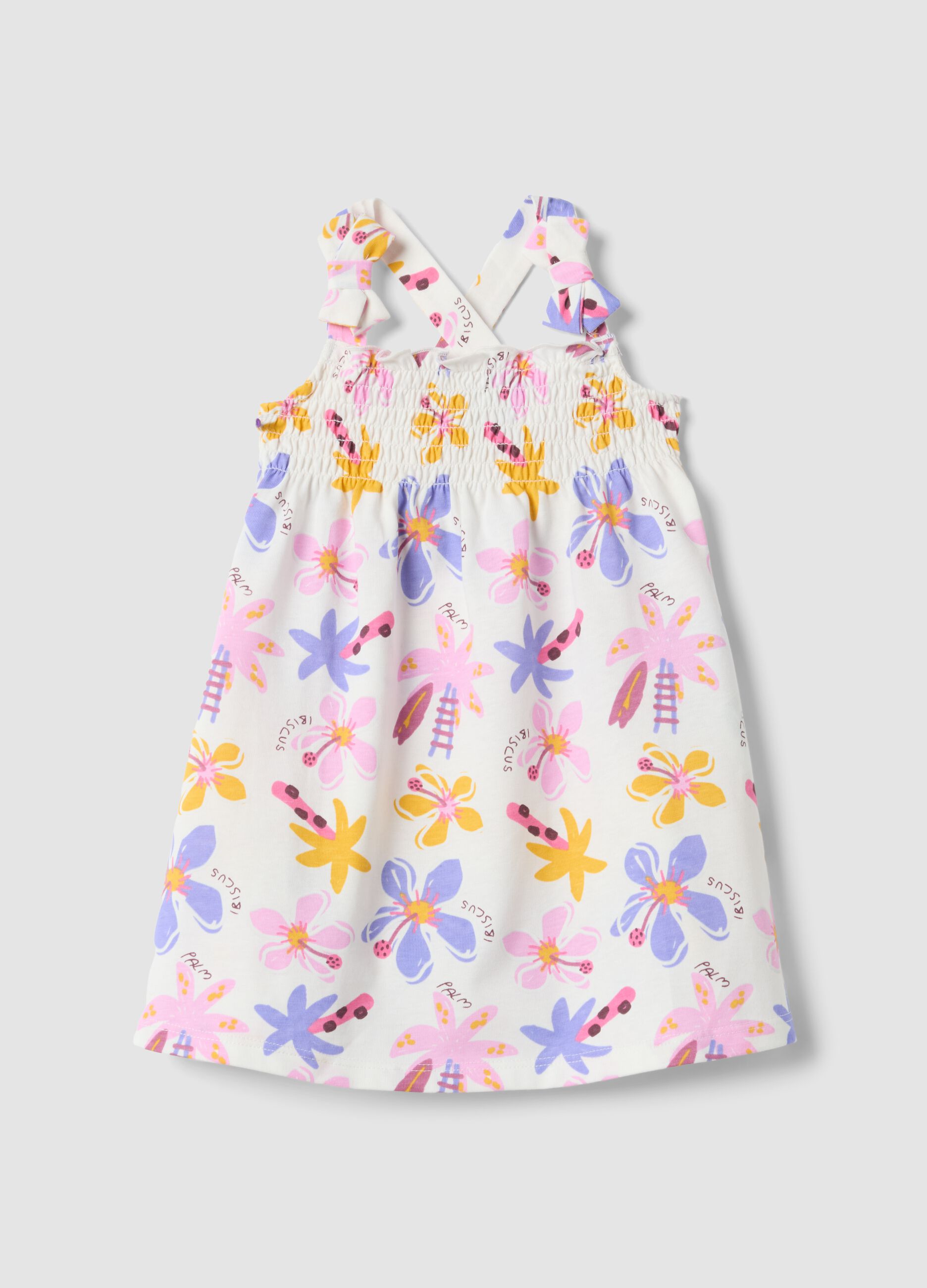 White pure cotton dress with floral print