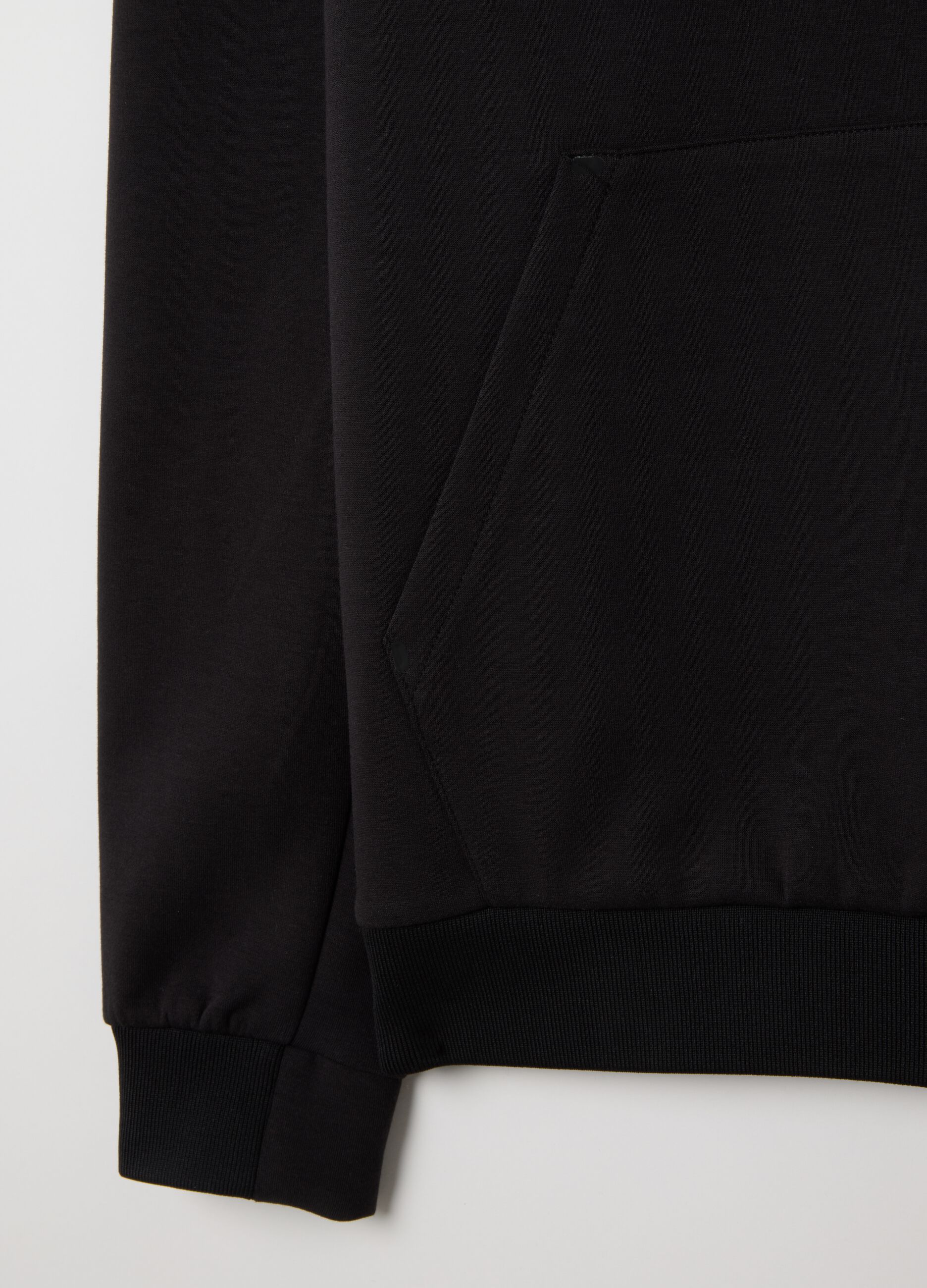 Black cotton blend sweatshirt with front pocket