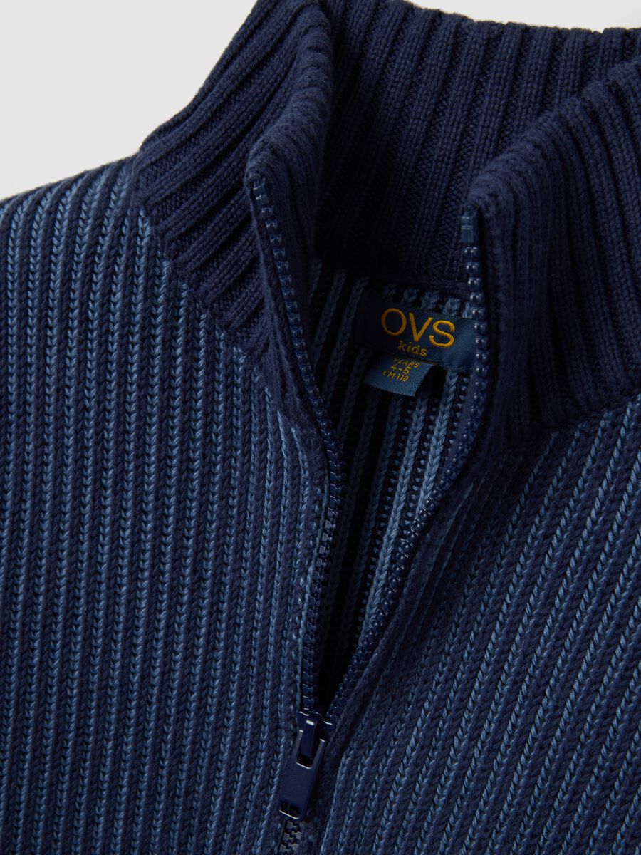 Blue high-neck cotton blend cardigan for kids, regular fit_2