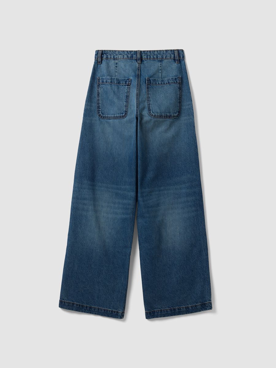 Blue denim wide-leg jeans in pure cotton_1