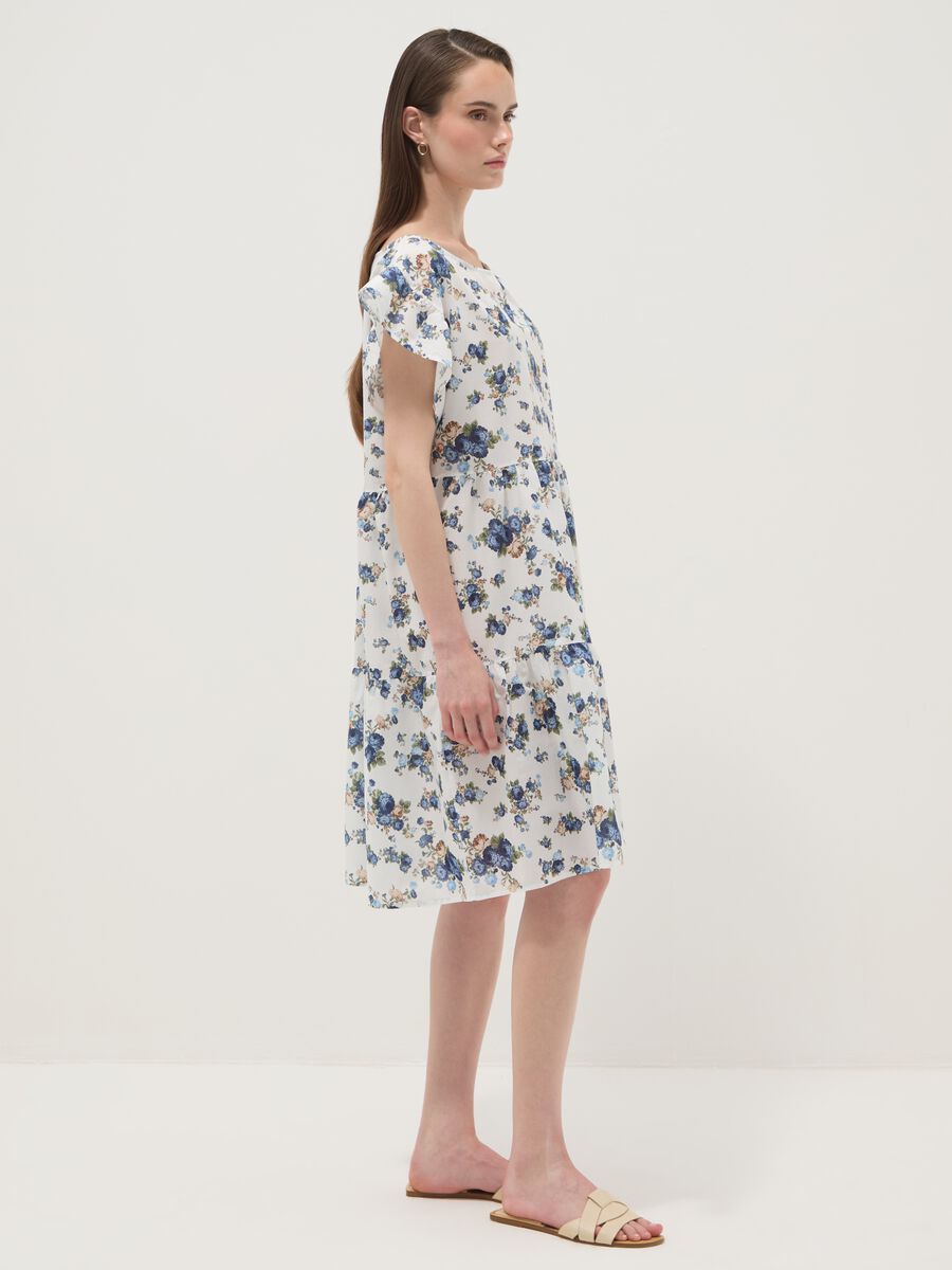 White pure cotton floral dress with ruffle sleeves_1