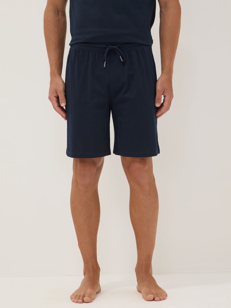 Pantaloncini pigiama blu in cotone organico_1