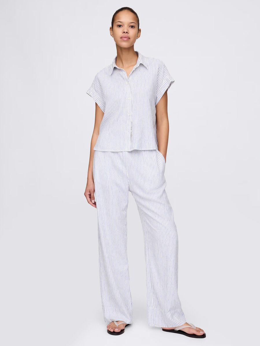 Camicia a righe bianche e azzurre in lino e viscosa_1