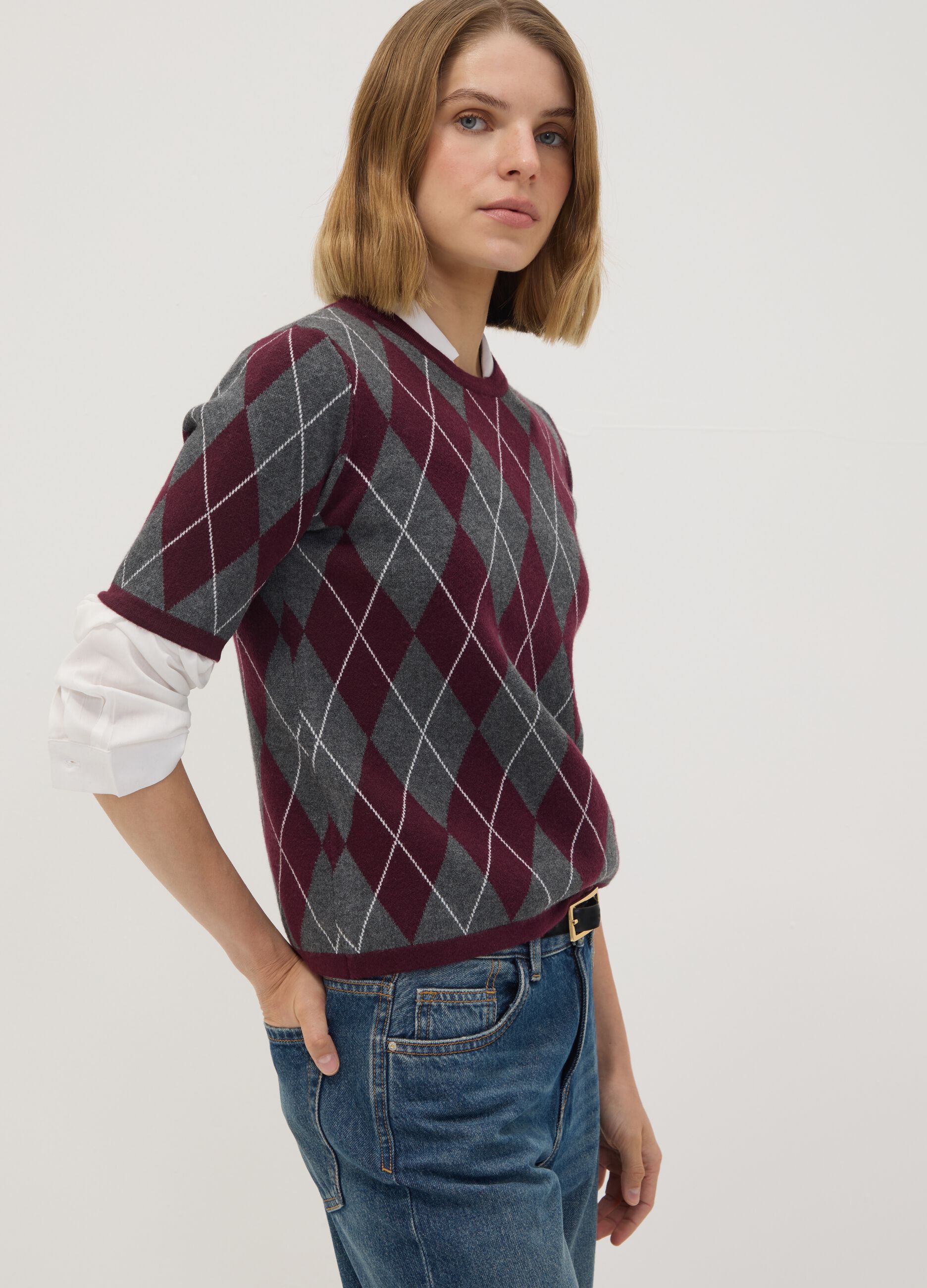 Maglia multicolor a rombi con girocollo regular fit