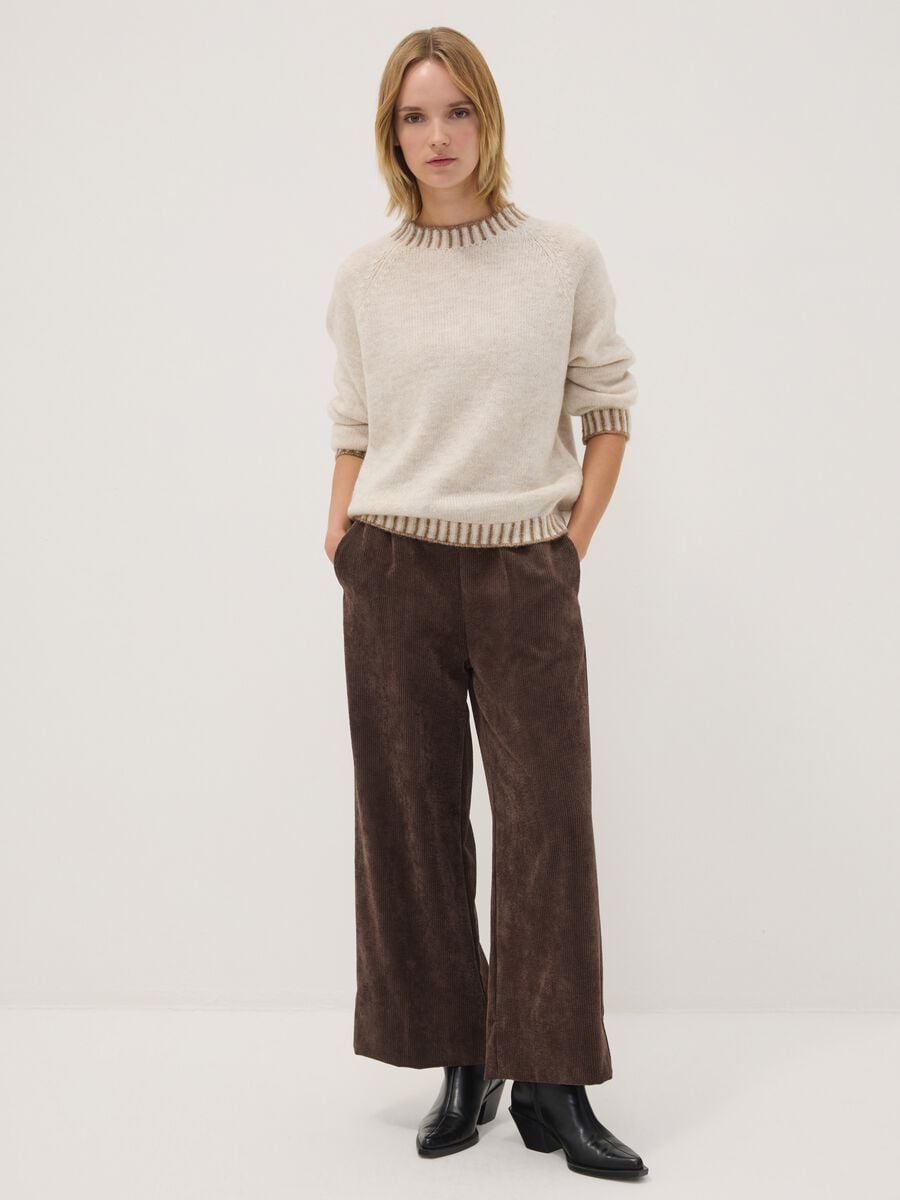 Brown wide-leg ribbed stretch viscose-blend trousers, regular fit_0