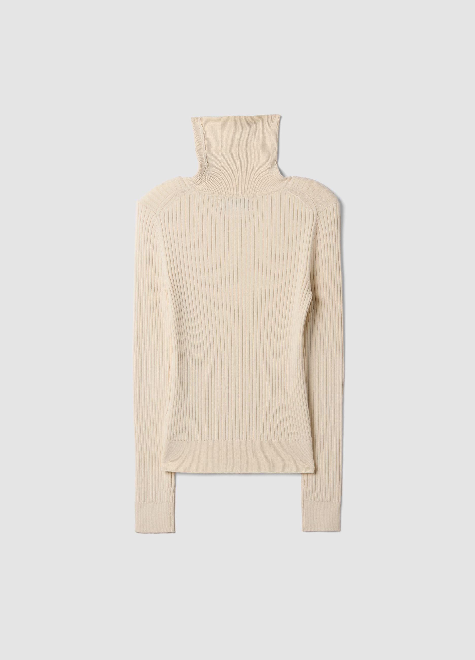 Beige ribbed viscose-blend roll-neck jumper