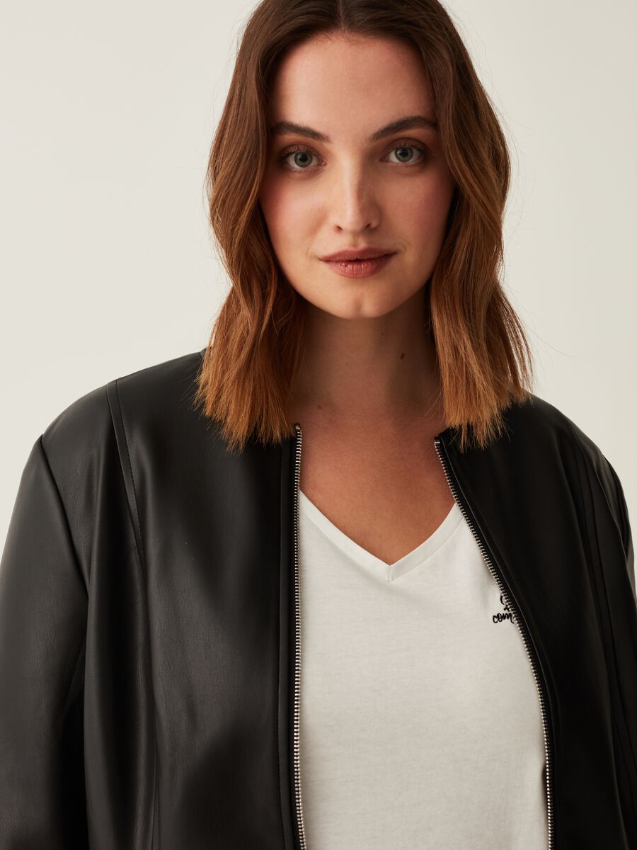 Giacca biker effetto lucido con zip Curvy_1