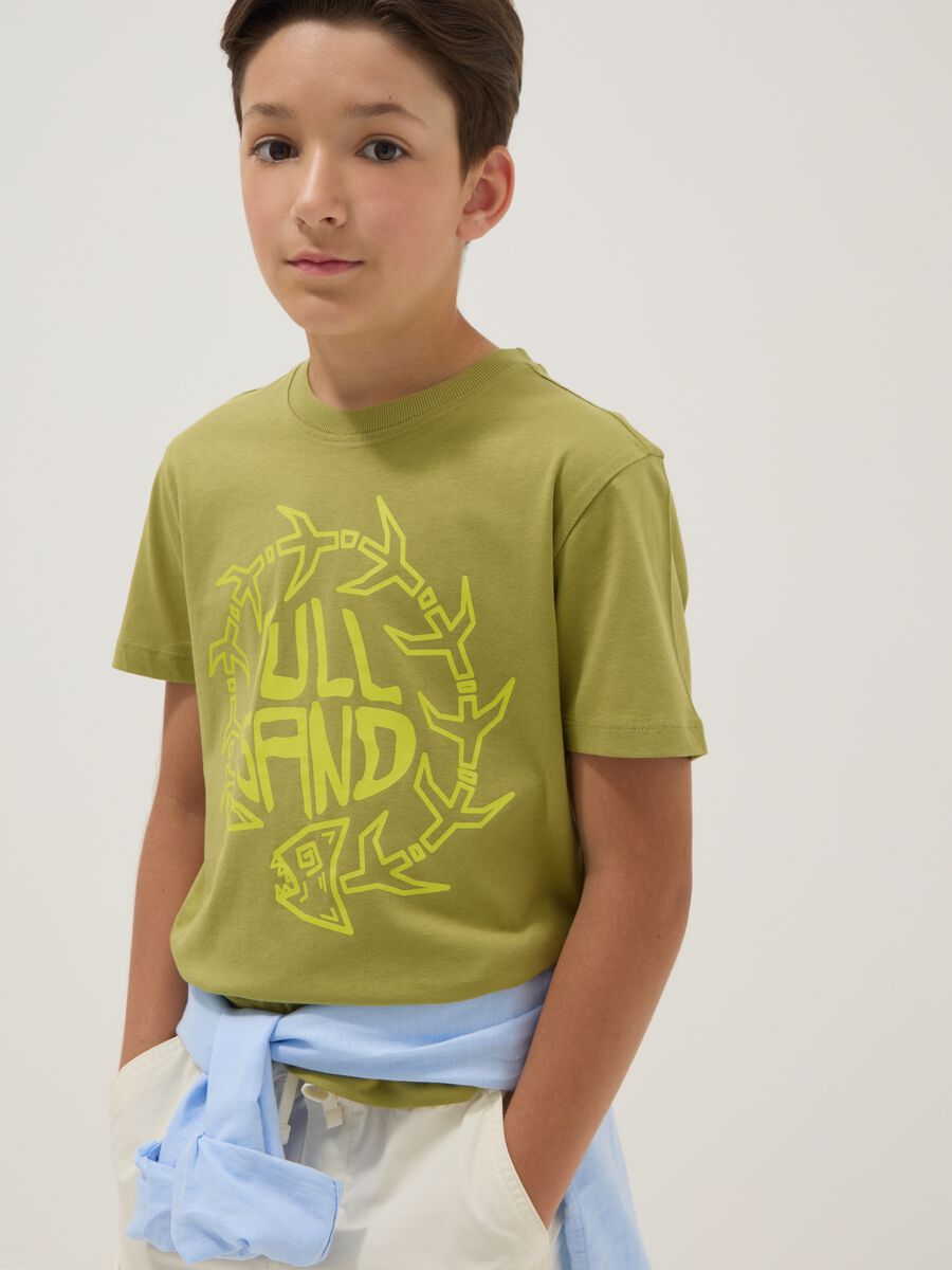 T-shirt verde in cotone organico a maniche corte_0