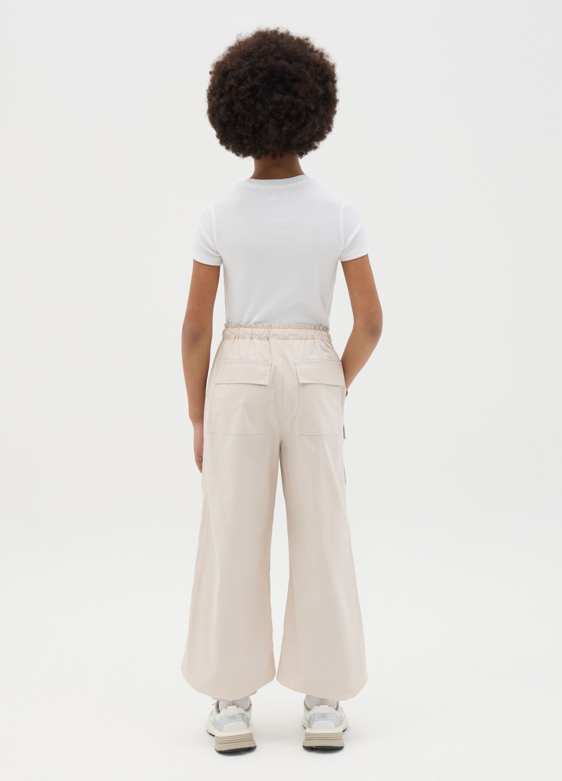Pantaloni per ragazza in puro cotone beige regular fit