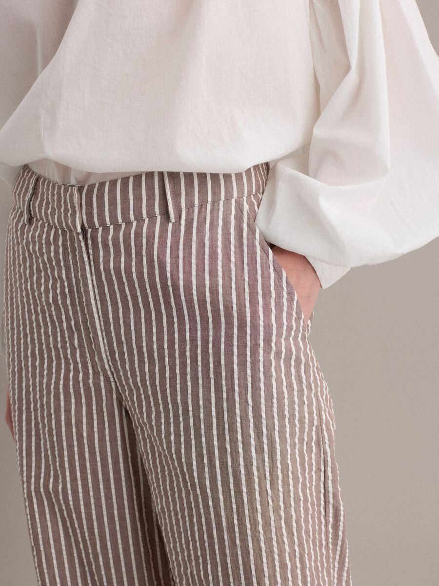 Pantaloni chino in puro cotone a righe multicolor wide leg_3