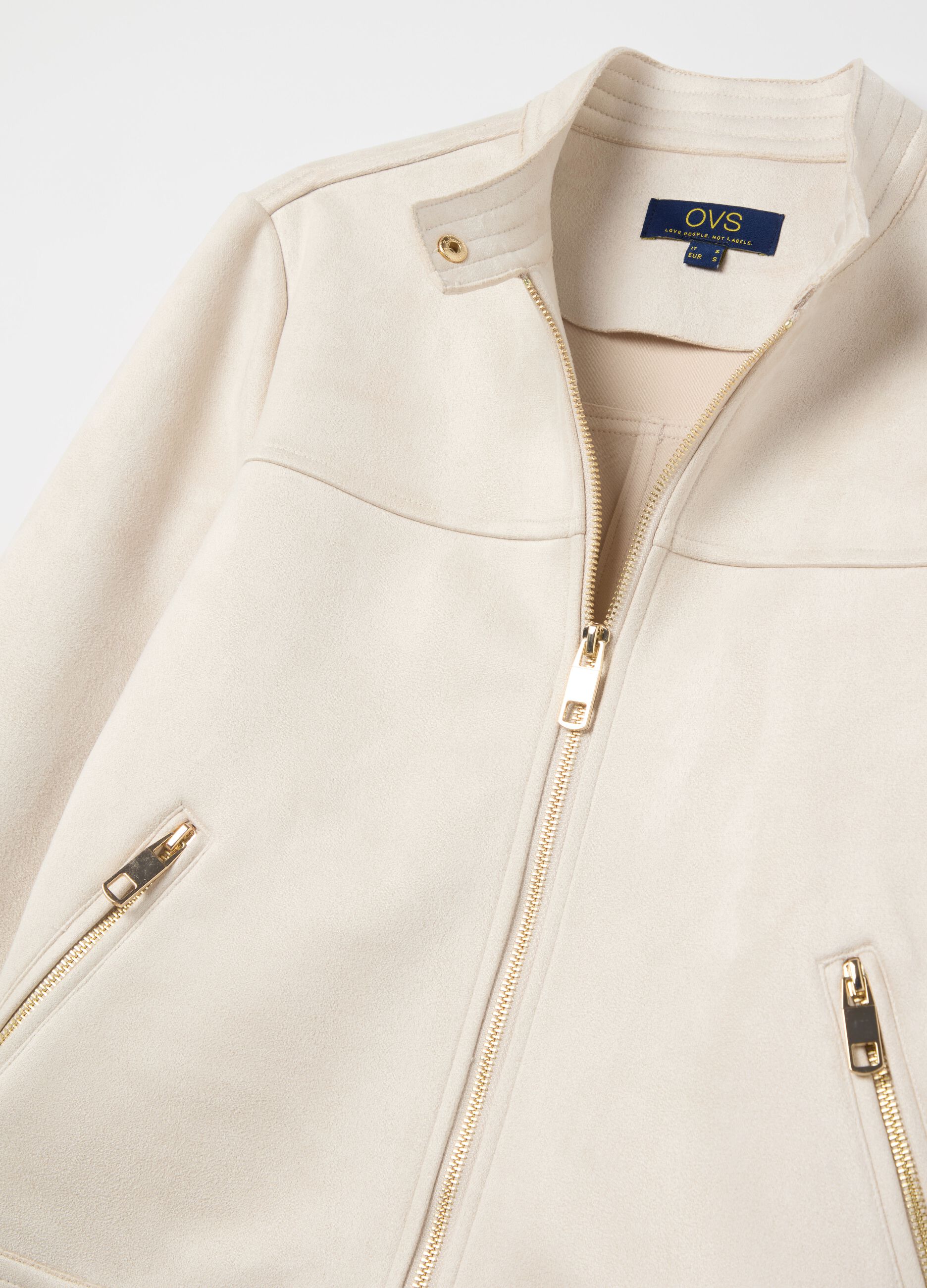 Short full-zip suede jacket