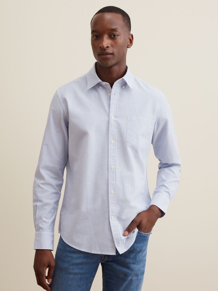 Oxford cotton shirt with thin stripes_0