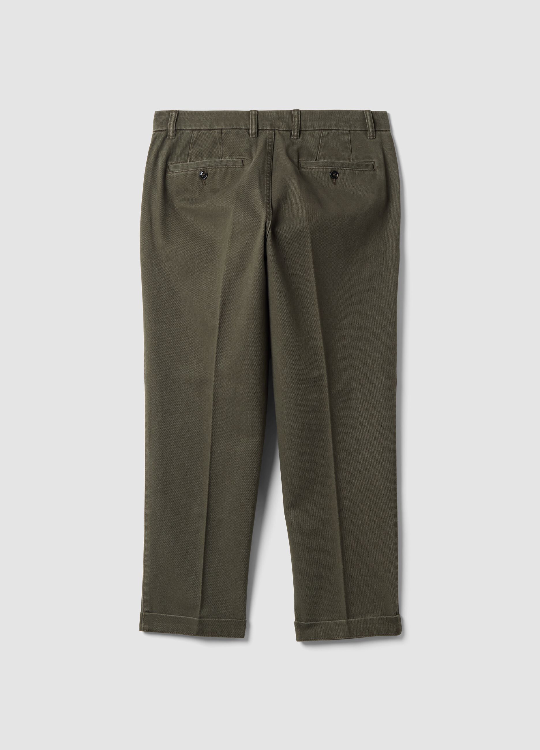 Green pure cotton carrot-fit chino trousers
