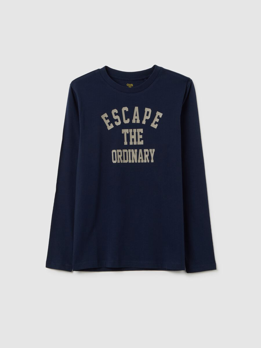 T-shirt a maniche lunghe da ragazzo in puro cotone blu_0
